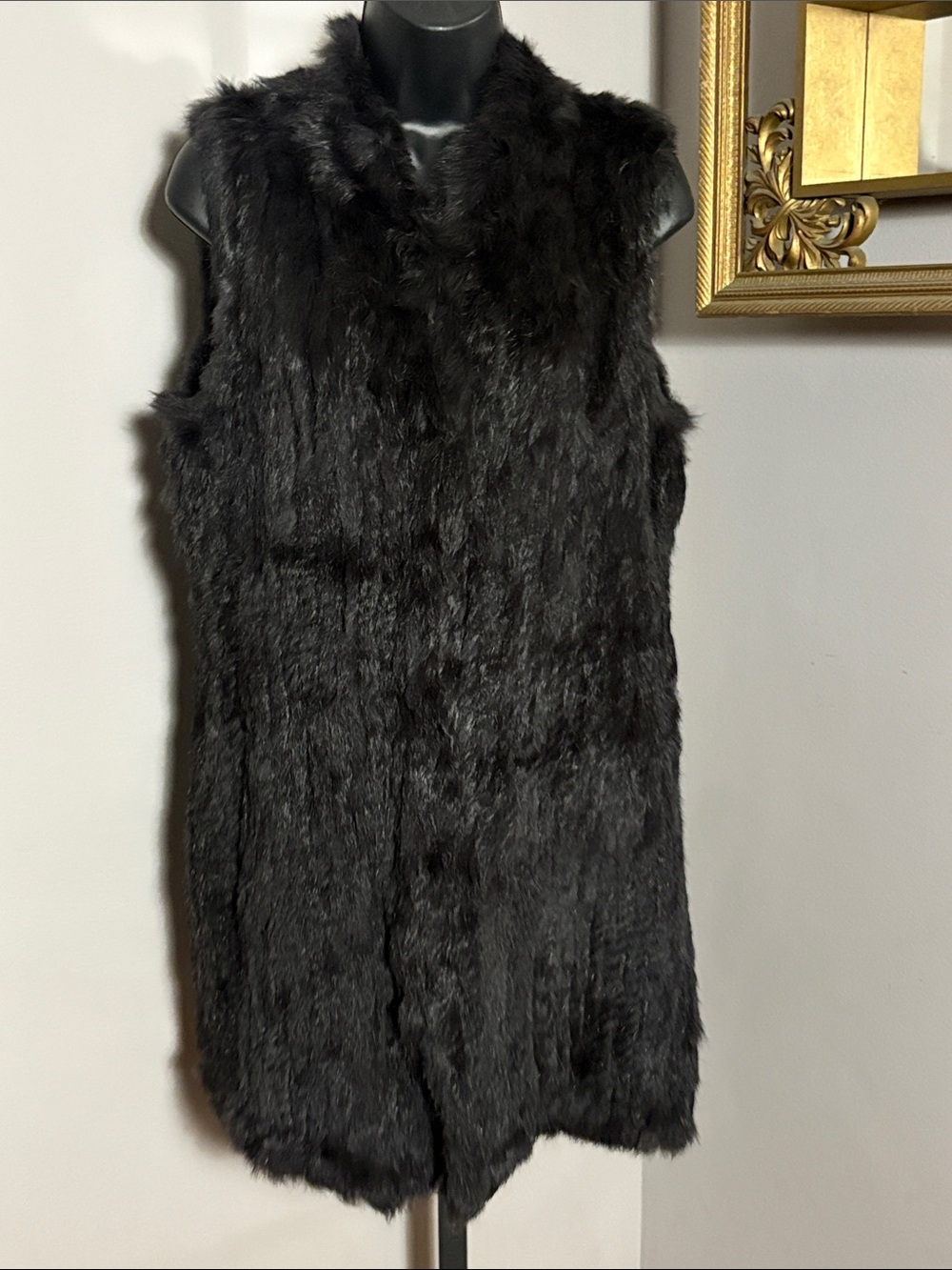 Love Token Medium Black Rabbit Fur Sleeveless Long Vest
